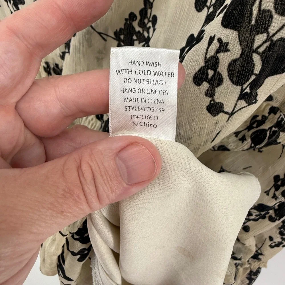 Easel Women's Sleeveless Dress Floral Tiered Ruffle Sheer Beige Black S‎ - Picture 7 of 12